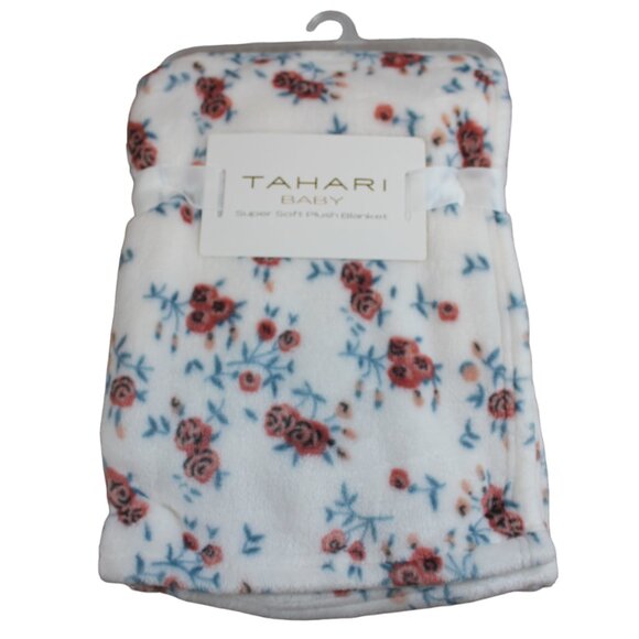 Tahari Baby White Rose Flower Floral Fleece Baby Blanket Infant Girls Soft NWT - Picture 1 of 5